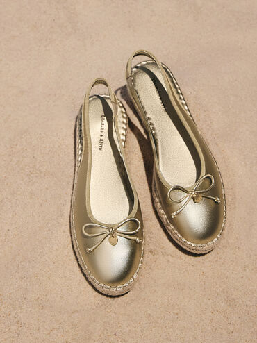 Pearlescent Bow Slingback Espadrilles, Gold, hi-res