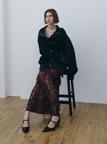 Pointed Mary Jane Pumps, Black Boxed, hi-res