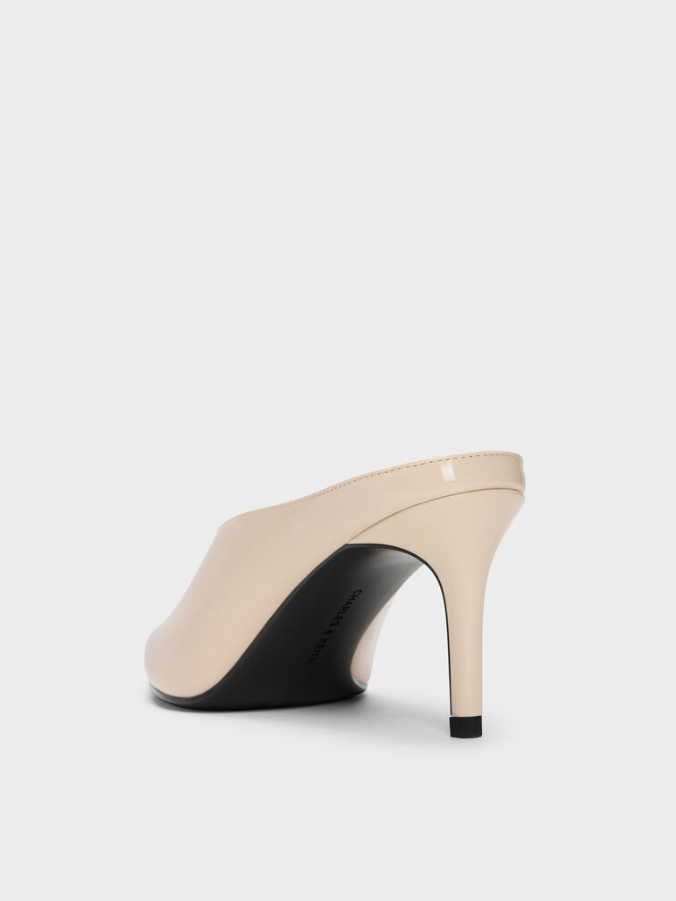 Patent Pointed Heeled Mules, Nude, hi-res