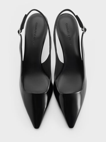 Pointed-Toe Kitten-Heel Slingback Pumps, Black Boxed, hi-res