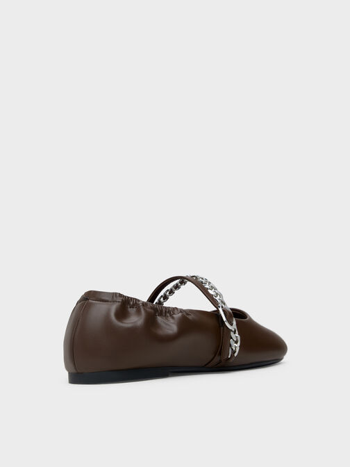 Georgie Chain Mary Jane Flats, Dark Brown, hi-res
