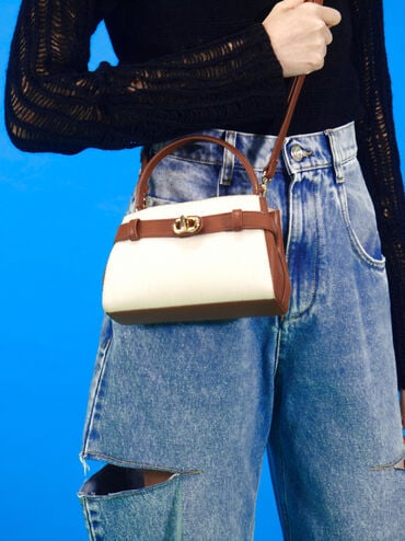 حقيبة أوبرييل من القماش بلونين مع يد علوية, رمادي مائل للبني كانفاس, hi-res