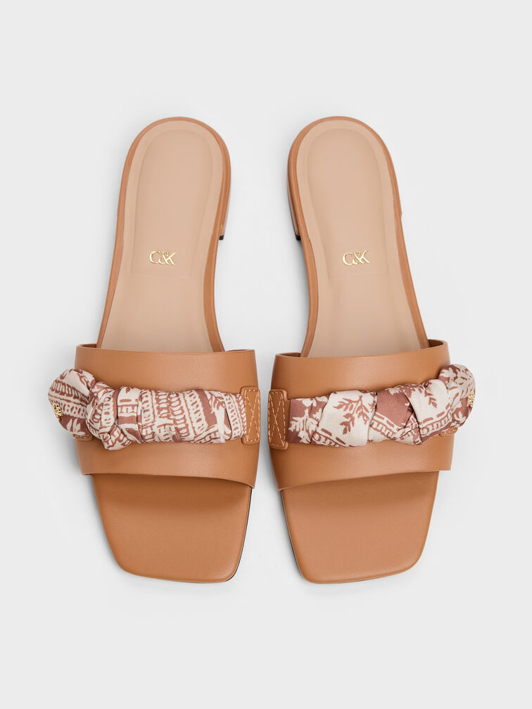 Tayari Leather Printed-Strap Slide Sandals, Caramel, hi-res