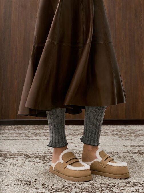 حذاء بلاتفورم بفرو معاد التدوير, رملي, hi-res