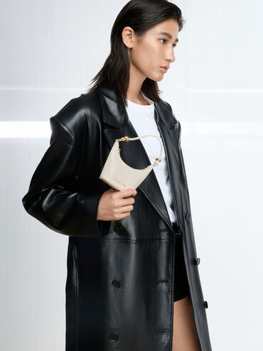 Micro Augustine Eel-Effect Chain-Handle Bag, Cream, hi-res