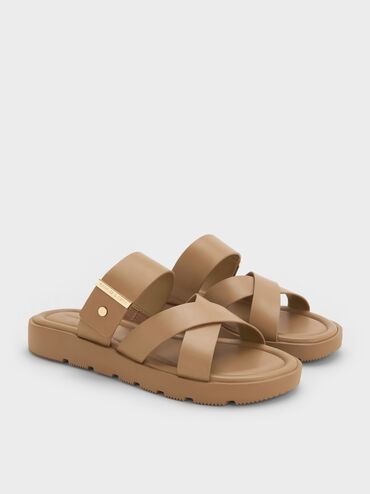 صنادل سلايد بأحزمة متقاطعة ولمسة معدنية, تاوب, hi-res