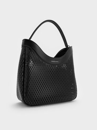 Juno Perforated Hobo Bag, Noir, hi-res