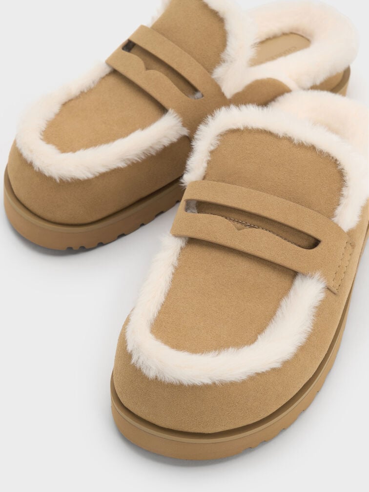 حذاء بلاتفورم بفرو معاد التدوير, رملي, hi-res