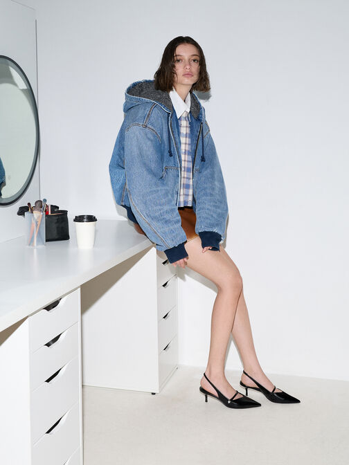 حذاء هيلينا كعب قصير حزام خلفي  بمشبك لؤلؤي, صندوق أسود, hi-res