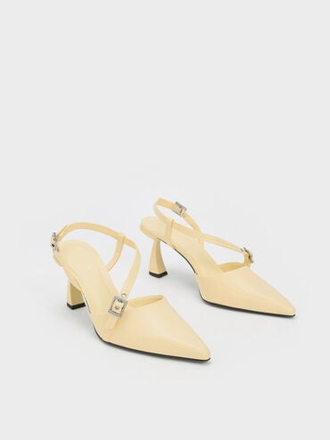 حذاء بكعب مائل وحزام كاحل, زبدي, hi-res