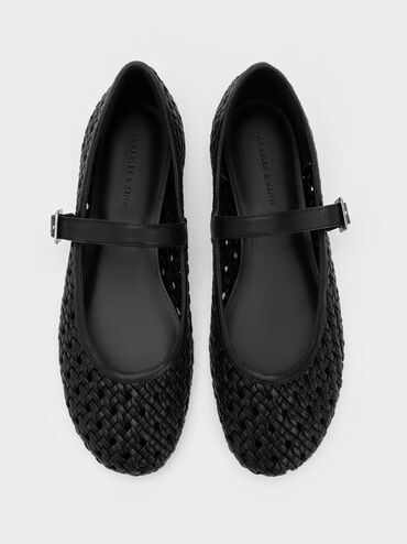 Woven Mary Jane Flats, Black, hi-res