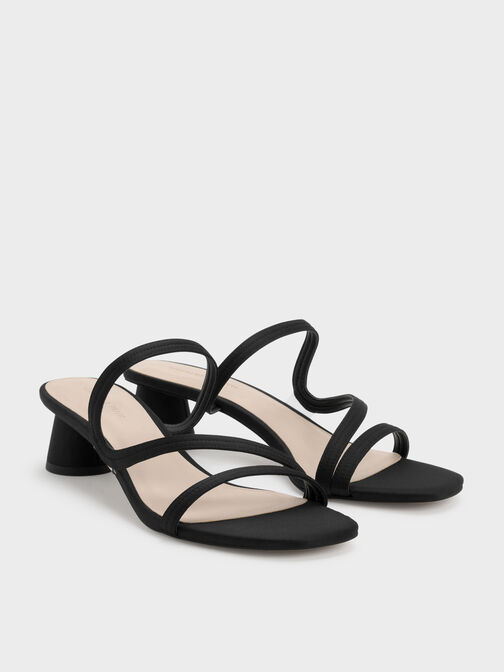 صندل مولز أردن ساتان بحزام مموج, أسود, hi-res