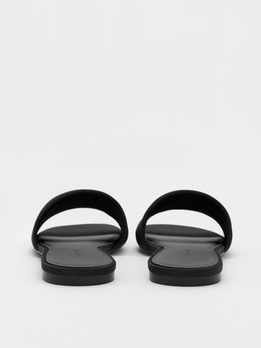 Satin Slide Sandals, Black Textured, hi-res