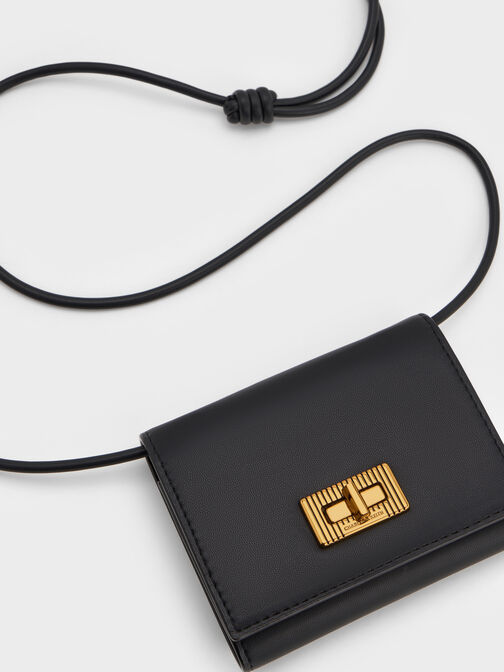 Edna Turn-Lock Knotted-Strap Wallet, Black, hi-res
