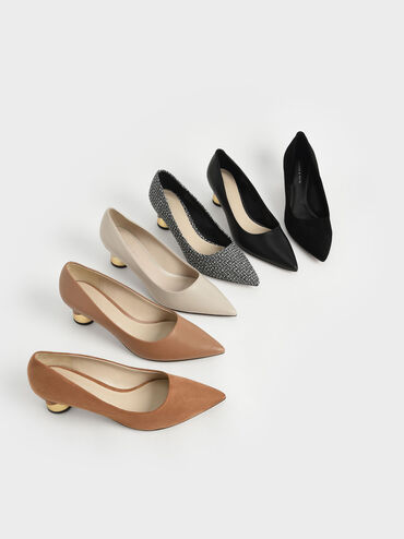 حذاء بامبس كامي وكعب منحوت بلمسة معدنية, جملي, hi-res