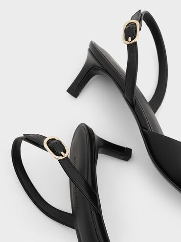 حذاء سلينجباك مفتوح الظهر بكعب كيتن ومقدمة مدببة, أسود, hi-res