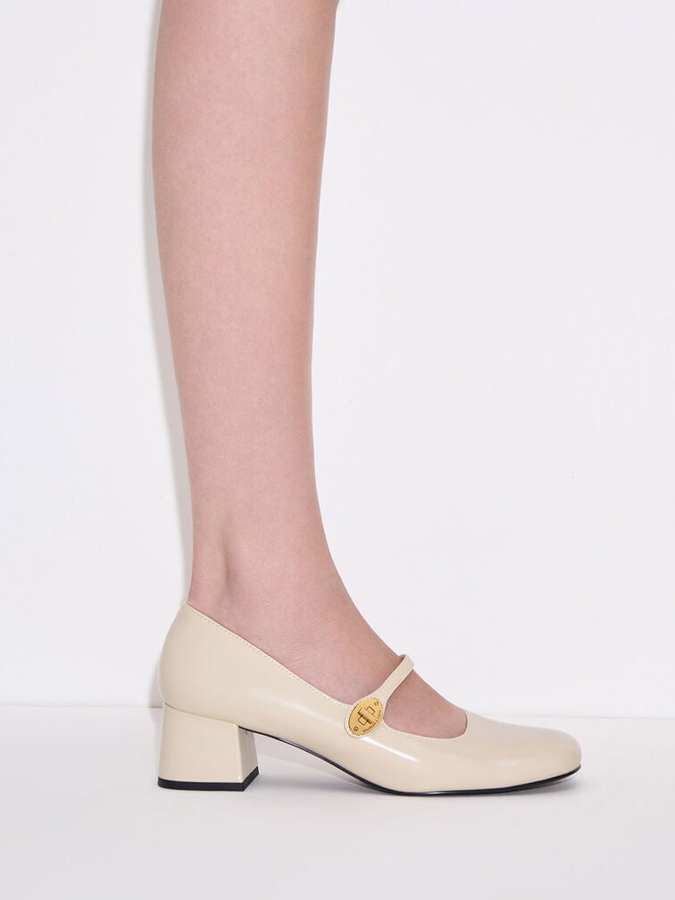 حذاء ماري جين هيتي بكعب عريض وإبزيم معدني لامع, أبيض طباشيري, hi-res