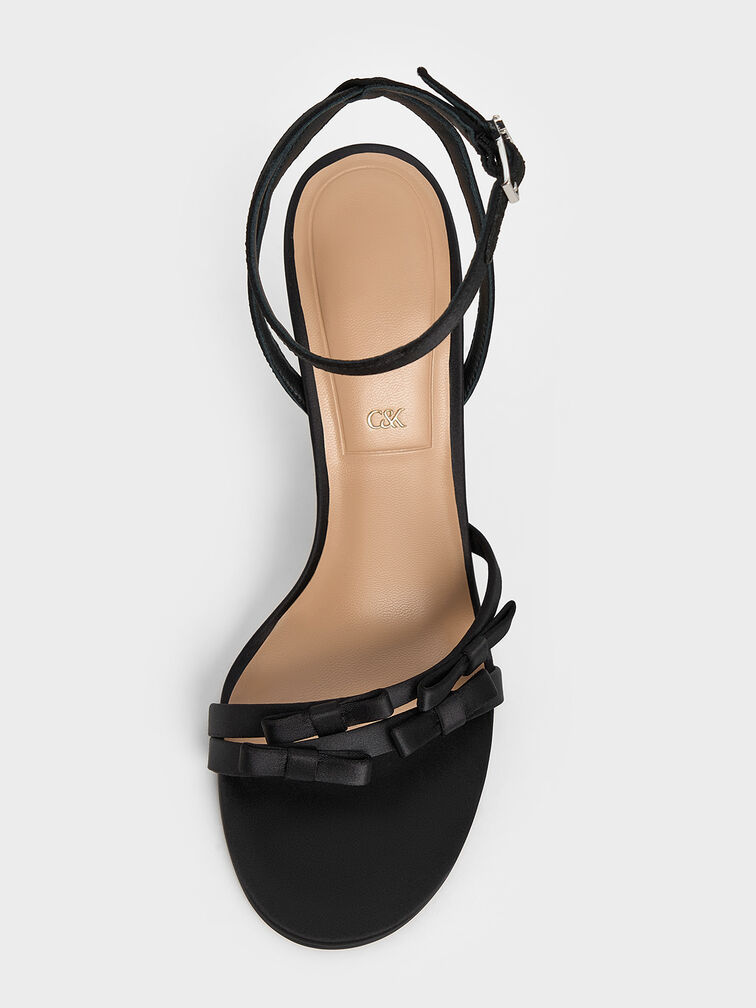 Jessy Bow Stiletto Sandals, Black Textured, hi-res