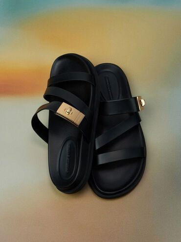 صندل أيلين بسيور وإبزيم ميتاليك, أسود, hi-res