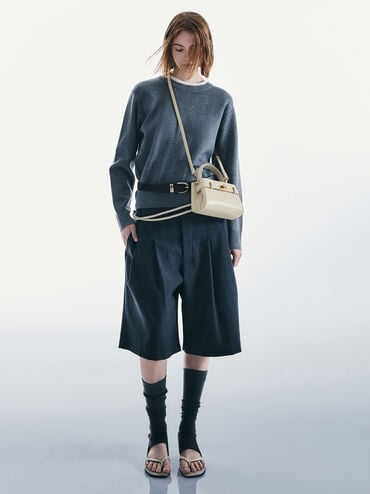 Aubrielle Croc-Effect Belted Top Handle Bag, Ivory, hi-res