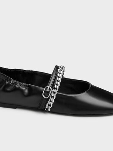 Georgie Chain Mary Jane Flats, Black, hi-res