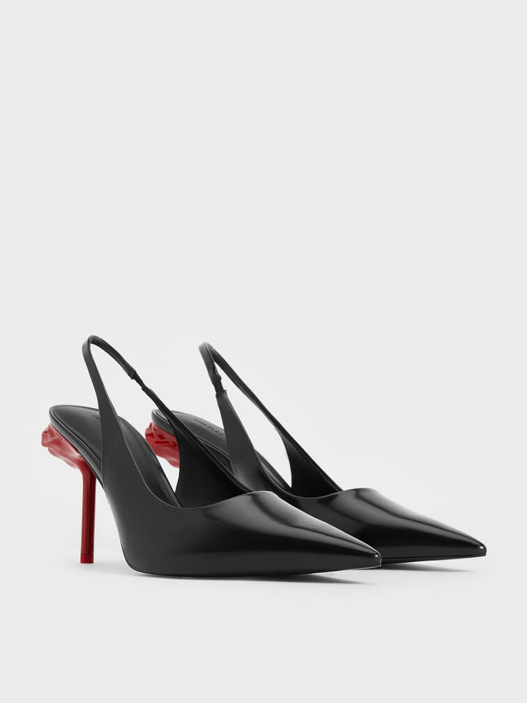 Flor Rose-Heel Slingback Pumps, Black Boxed, hi-res