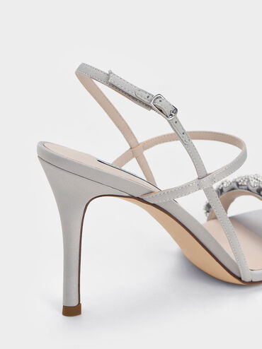 صندل ساتان بكعب ستيليتو مزين بالأحجار, رمادي, hi-res