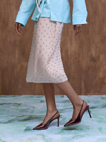 Metallic Pointed Slingback Pumps, Burgundy, hi-res