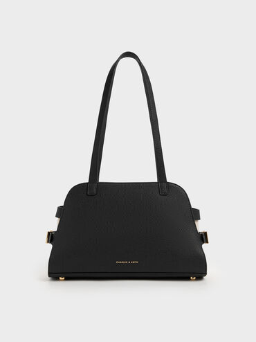 Aubrielle Belted Shoulder Bag, Black, hi-res
