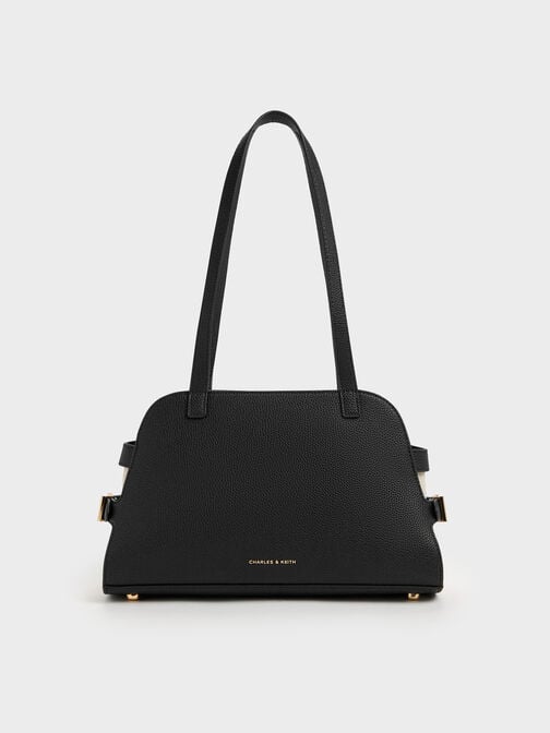 Aubrielle Belted Shoulder Bag, Black, hi-res