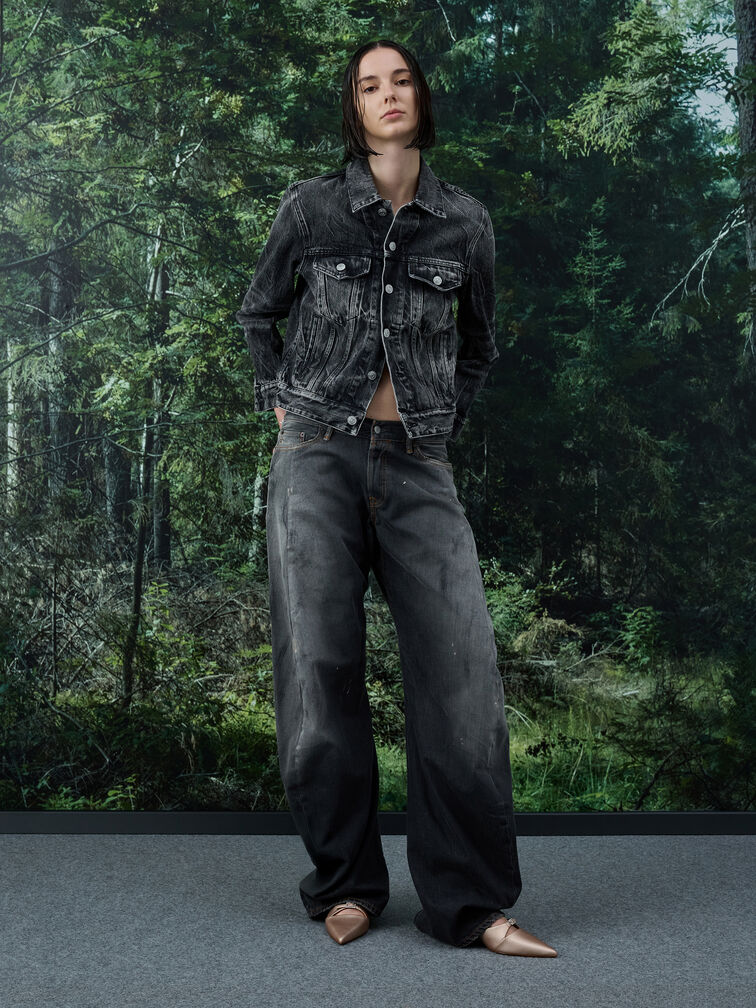 Crystal-Buckle Pointed-Toe Kitten-Heel Mules, Nude, hi-res