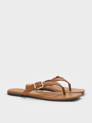 Buckled Thong Sandals, Cognac, hi-res