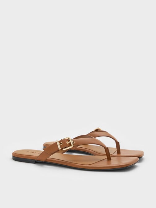 Buckled Thong Sandals, Cognac, hi-res