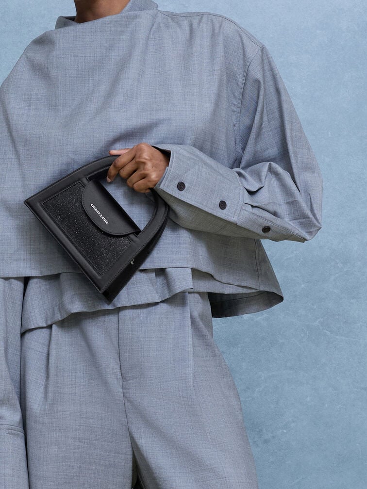 حقيبة إيست بمقبض علوي وتصميم لامع, أسود كلاسيكي, hi-res