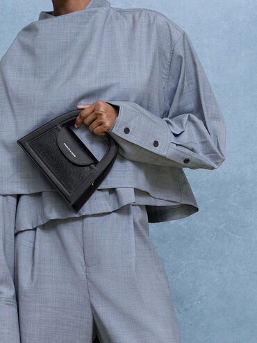 حقيبة إيست بمقبض علوي وتصميم لامع, أسود كلاسيكي, hi-res