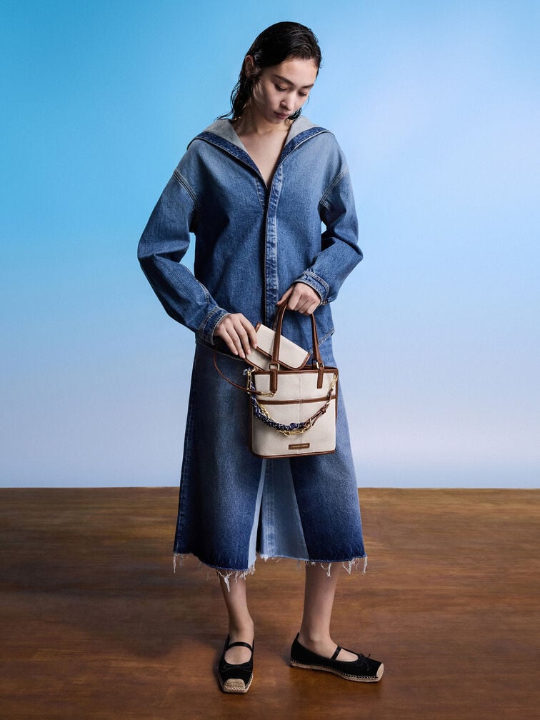 حقيبة توت أديسون كانفس بوجهين قابلة للعكس بحبال معقودة, رمادي مائل للبني كانفاس, hi-res