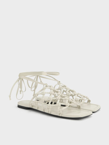 Woven Tie-Around Net Sandals, Chalk, hi-res