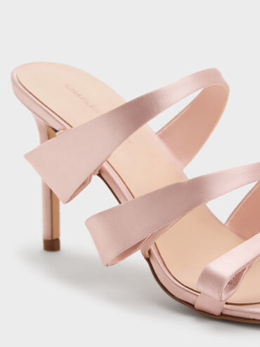 Satin Triple Pleated-Strap Stiletto Heels, Pink, hi-res