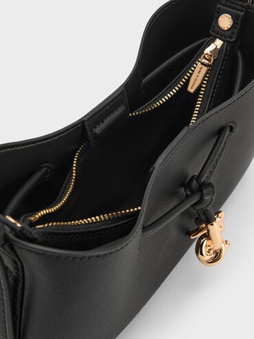 حقيبة كتف ميلا بعقدة معدنية, أسود, hi-res