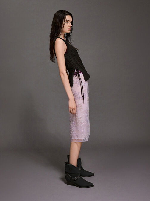Studded-Strap Ruched Ankle Boots, Black, hi-res