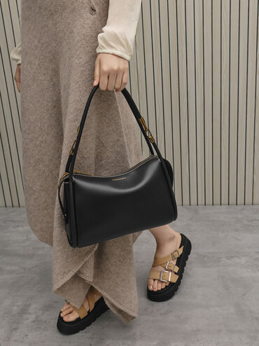 حقيبة كتف ليلا لينة بتصميم أنبوبي, أسود, hi-res