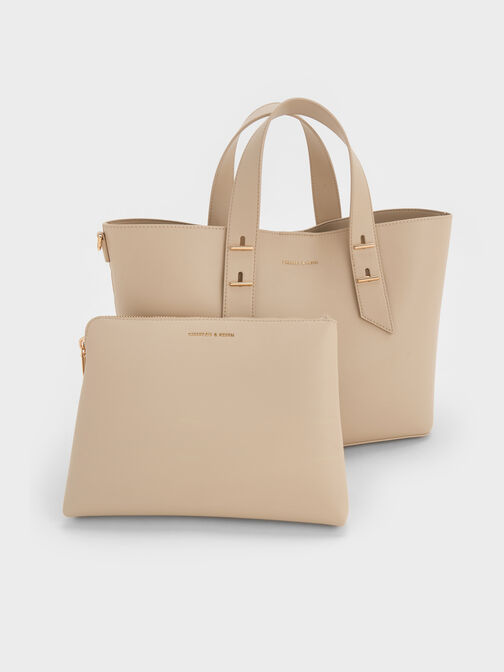 شنطة توت شانيا, بيج مخملي, hi-res