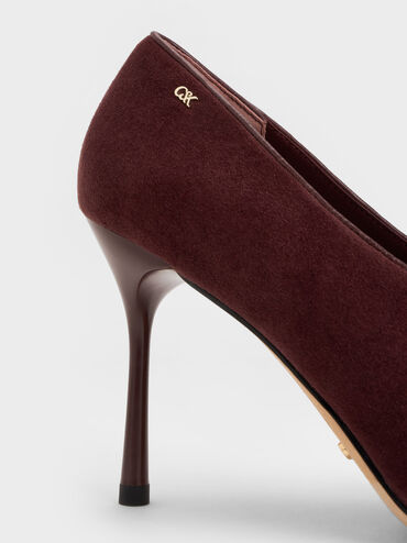 Leather & Suede Pointed Pumps, Burgundy, hi-res