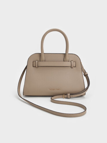 Aubrielle Belted Tote Bag, Taupe, hi-res
