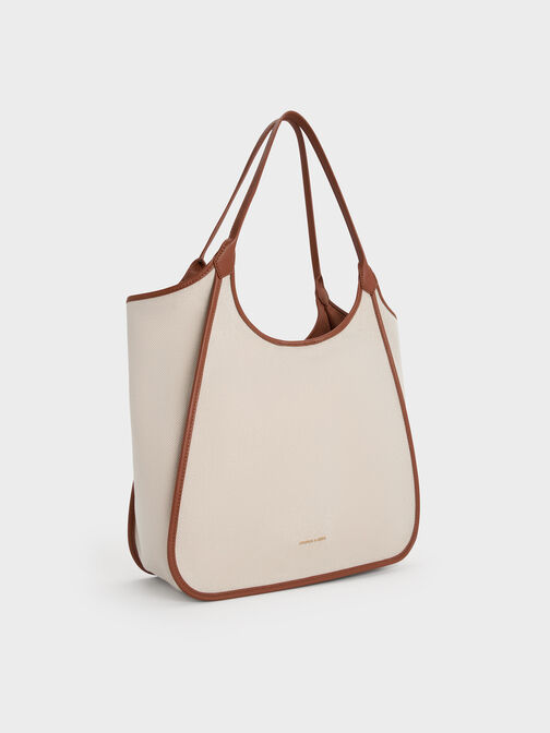 Sianna Canvas Contrast-Trim Tote Bag, Taupe Canvas, hi-res