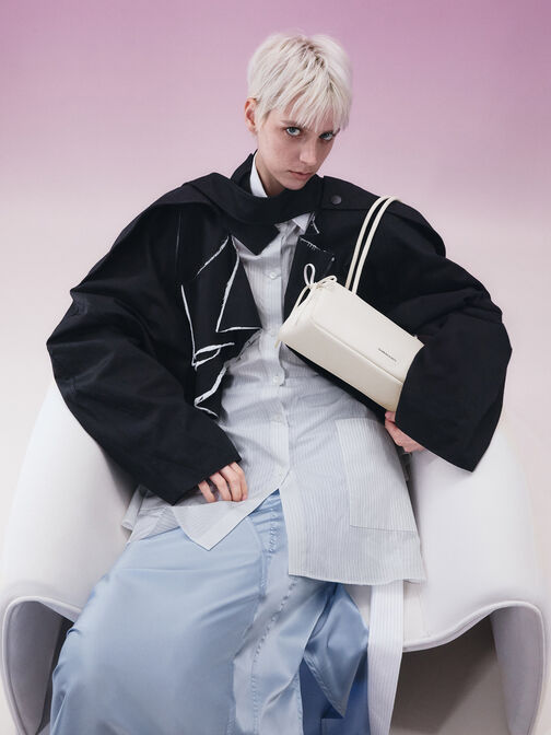 Hazel Bow Elongated Trapeze Shoulder Bag, Meringue White, hi-res