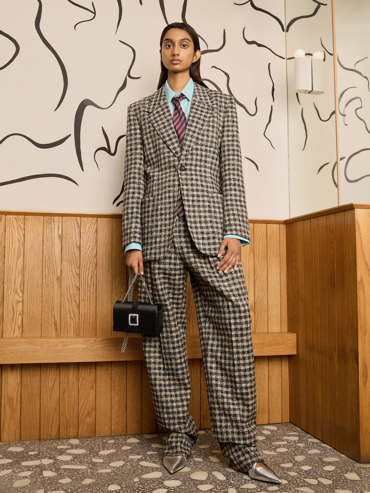 Satin Crystal-Buckle Belted Chain-Handle Bag, Noir, hi-res