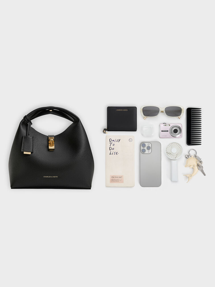 حقيبة باكت (دلو) تشانس بقفل دوار من الجلد المعاد تدويره, أسود, hi-res