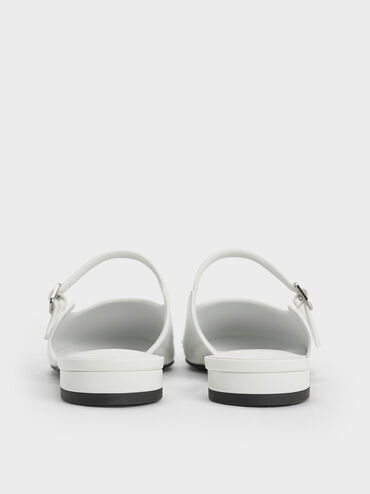 Pearl-Embellished Cap-Toe Flat Mules, White, hi-res