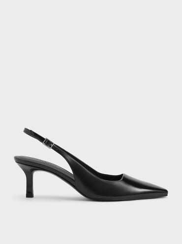 Pointed-Toe Kitten-Heel Slingback Pumps, Black Boxed, hi-res